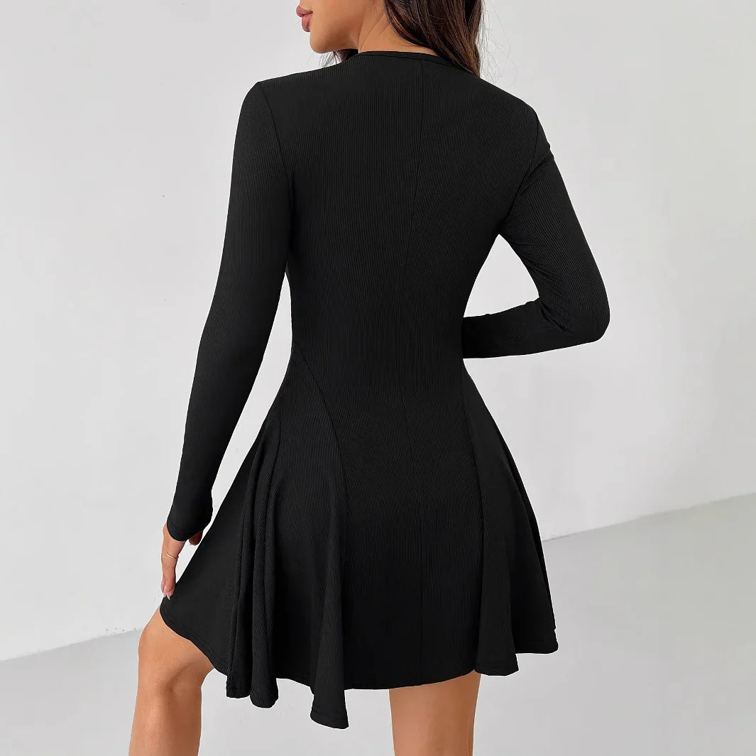 Fashion Solid Color Rib Fabric Dress For Women - The Velcrow