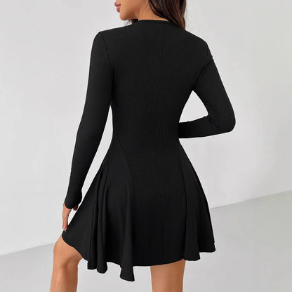 Fashion Solid Color Rib Fabric Dress For Women - The Velcrow