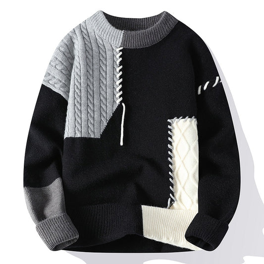 Ins Colorblock Pullover Sweater Winter Fashion Long Sleeve Knitted Top Men's Clothing